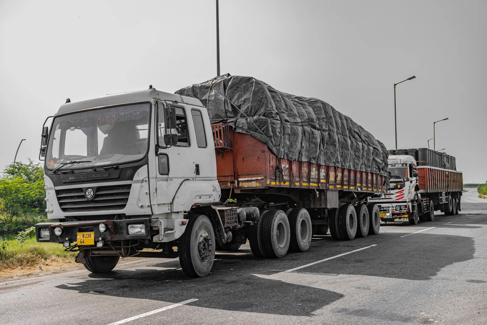 Freight trucks on an Indian highway