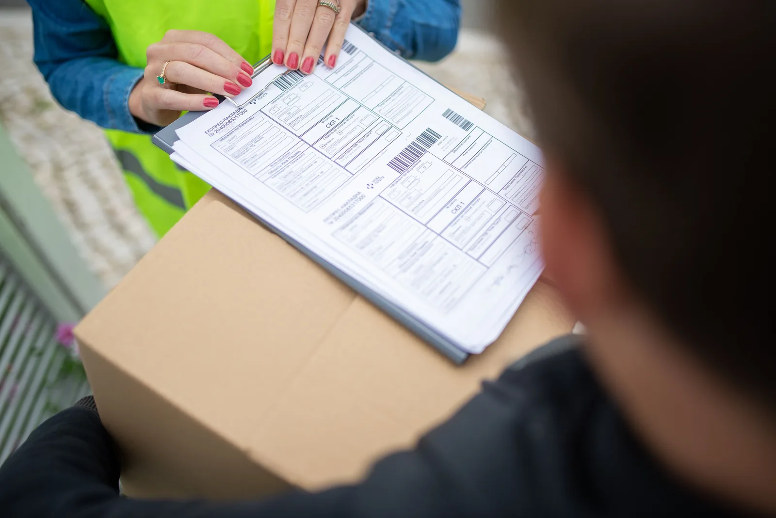 Shipment paperwork placed on a parcel